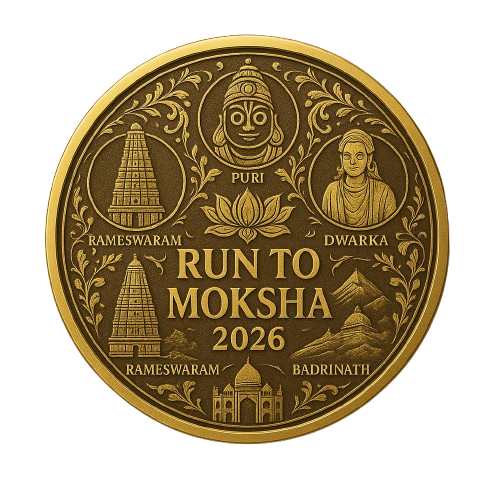 Run to Moksha 2026 — Sacred Finisher Medal featuring Puri, Badrinath, Rameswaram and Dwarka